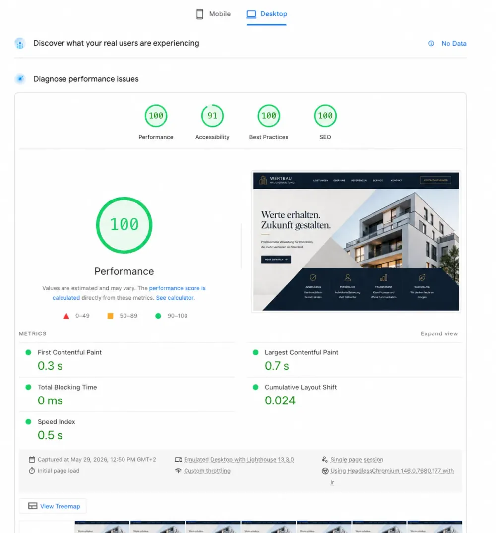 Google PageSpeed 100/100 Core Web Vitals